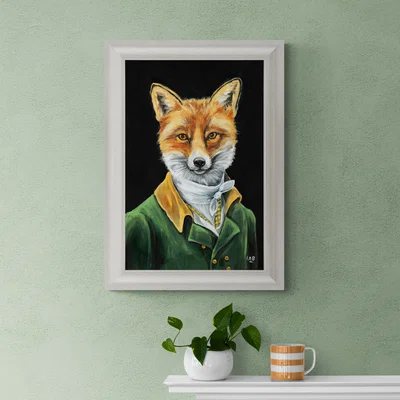 Dunelm Dapper Fox by Louise Brown Framed Print White/Green