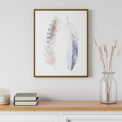Dunelm Foil Feathers Print in Gold Frame White
