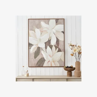 Dunelm White & Natural Floral Framed Canvas