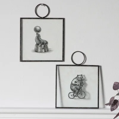 Dunelm Set of 2 Fun Circus Hanging Art Black