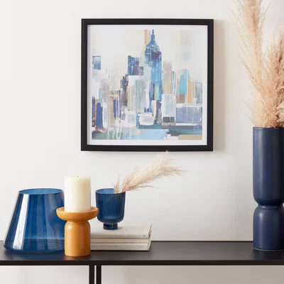 Dunelm City Scene Framed Print 40x40cm Blue/Yellow/White