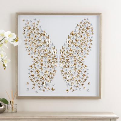 Dunelm 3D Laser Cut Butterfly Framed Print Gold, Grey and White