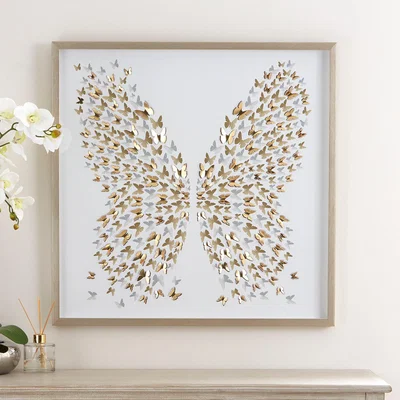 Dunelm 3D Laser Cut Butterfly Framed Print Gold, Grey and White