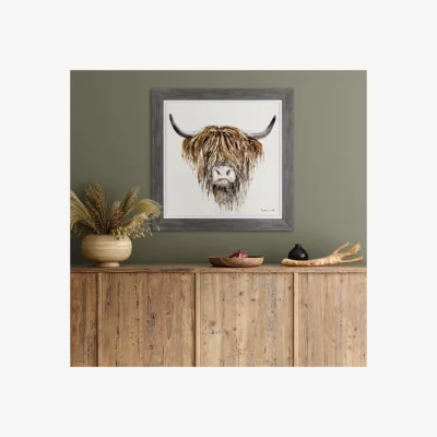 Dunelm Cedar & Sage Freddie Highland Cow Framed Print Grey