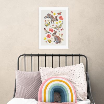 Dunelm East End Prints Meadow Birds Bunnies And Butterflies Print MultiColoured