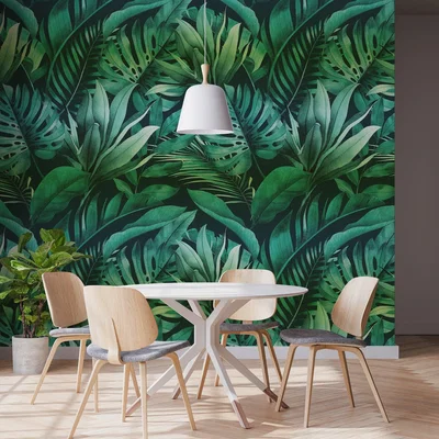 Dunelm Tropical Leaves Green Mural Green