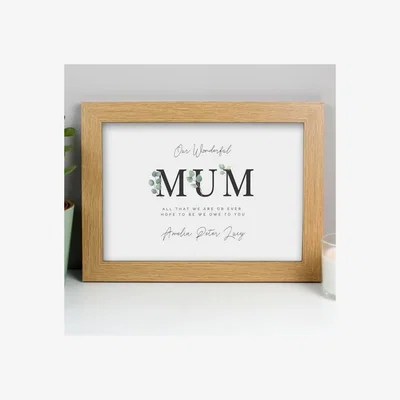 Dunelm Personalised Botanical Mum A4 Oak Framed Print Natural