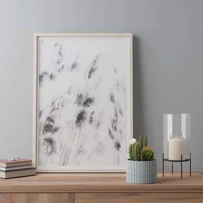 Dunelm Breezy Grass Framed Print Grey, Brown and White