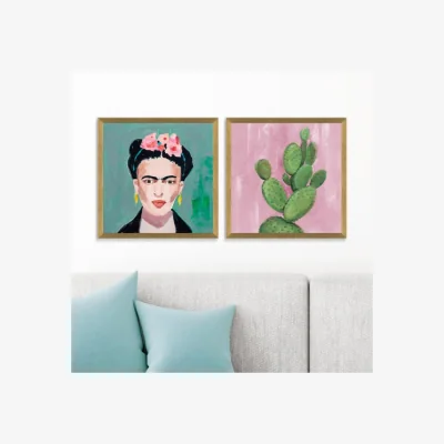 Dunelm Set of 2 Frida / Cactus Framed Prints MultiColoured