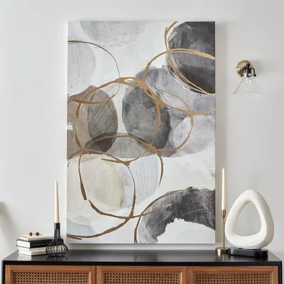 Dunelm Circles Capped Canvas 120x80cm Gold/Grey