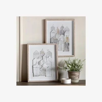 Dunelm Cedar and Sage Set of 2 Beach Hut Portrait Framed Prints