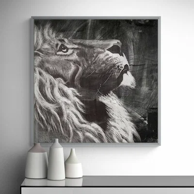Dunelm Chalk Lion Framed Print Silver