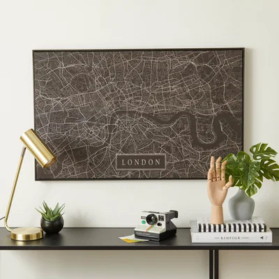 Dunelm London Map Black Capped Canvas Black