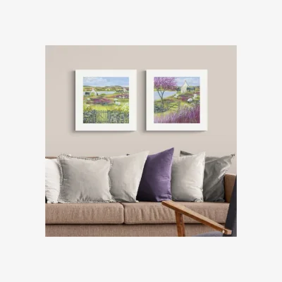 Dunelm Set of 2 Lakeside Sheep Framed Prints Green