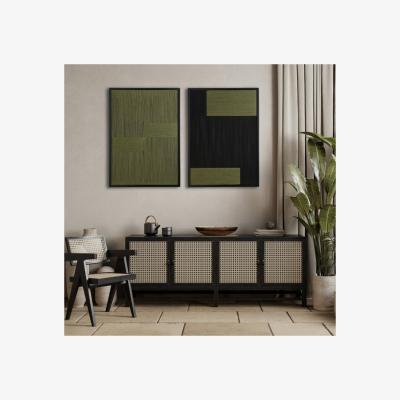 Dunelm Hestia Set of 2 Abstract Green & Black Thread Wall Art