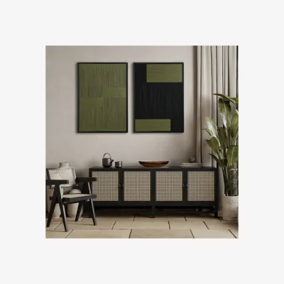 Dunelm Hestia Set of 2 Abstract Green & Black Thread Wall Art