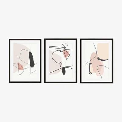 Furniture123 Contemporary Abstract Lines Set of 3 Wood Framed Prints - Abstract House