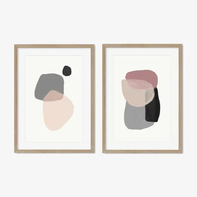 Furniture123 Pink & Blue Abstract Shapes Set of 2 Wood Framed Prints - Abstract House