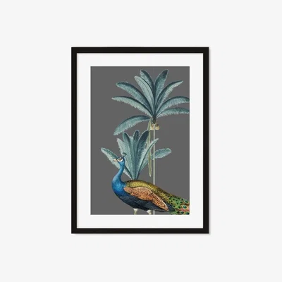 Furniture123 Peacock Grey Wall Art Wood Framed Print - Abstract House