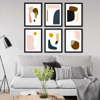 Furniture123 Colourful Abstract Shapes Black Framed Gallery Wall Art Set - Abstract House