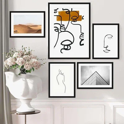 Furniture123 Abstract Lines Black Framed Gallery Wall Art Set - Abstract House