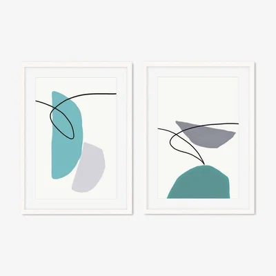 Furniture123 Teal & Grey Abstract Shapes Set of 2 Wood Framed Prints - Abstract House