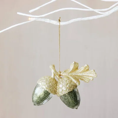 Graham & Green Green and Gold Glitter Acorns Decoration