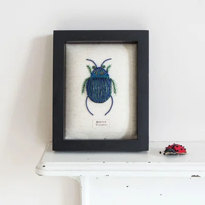Graham & Green Framed Embroidered Blue Beetle