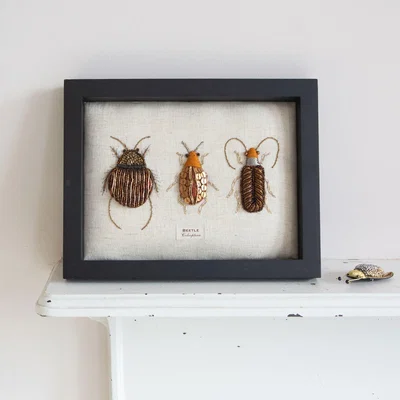 Graham & Green Framed Embroidered Beetle Trio