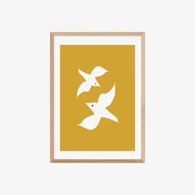 Habitat East End Prints Mustard Love Birds Framed Wall Print - A2