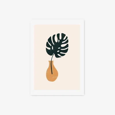Habitat East End Prints Monstera Vase Unframed Wall Print - A2