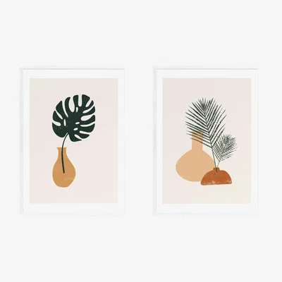 Habitat EEP Sundry Society Palm Leaf Twin Set Framed Print - A2