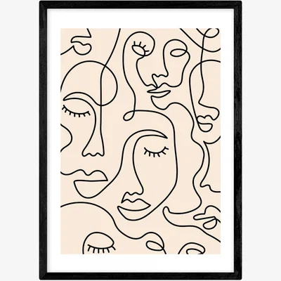 Habitat East End Prints Single Line Faces Framed Wall Print - A2