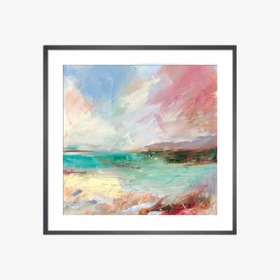 Heal's KING & MCGAW Turquoise Sea, Pink Sky by Lesley Birch Framed Print 61 x 62cm