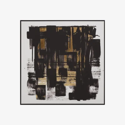 Homebase Astratto Canvas Wall Art - Black, White & Gold - 102.6x102.6cm