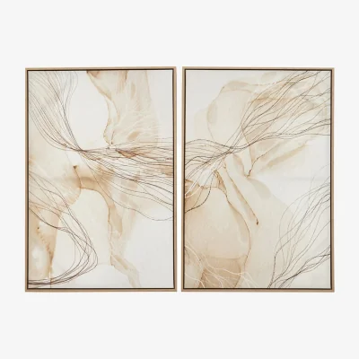 Homebase Astratto Set of 2 Scribble Design Wall Art - Natural - 63x93cm