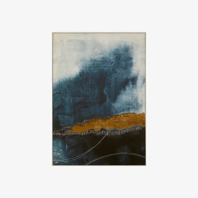 Homebase Astratto Wall Art Canvas - Blue & Gold - 103x143cm