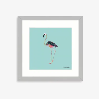 John Lewis Helen Magee - Hairy Fruit Flamingo Framed Print & Mount, 33.5 x 33.5cm, Blue/Multi