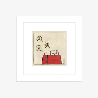 John Lewis John Lewis Peanuts 'Snoopy Sleep' Framed Print & Mount, 23 x 23cm, Red