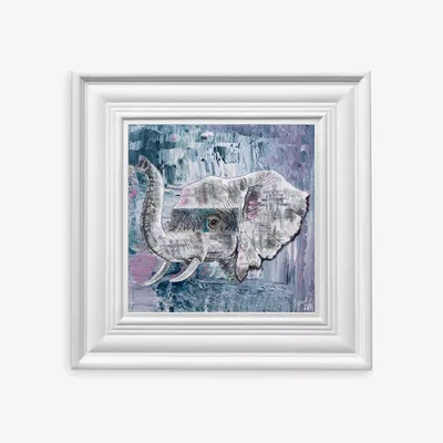 John Lewis YARDART - Jess Yelland 'Abayomi the Elephant' Outdoor Waterproof Framed Print, 67 x 67cm, Light Blue