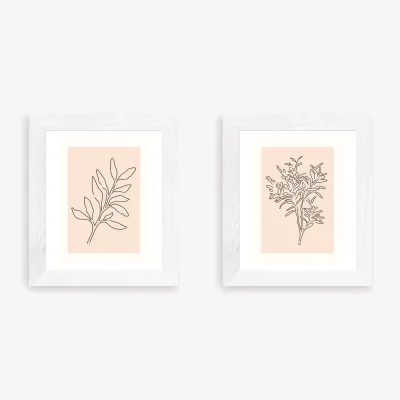 John Lewis EAST END PRINTS Violet Studio 'Soft Leaves I & II' Framed Print, Set of 2