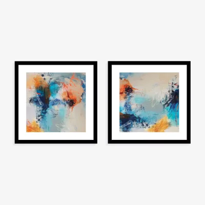 John Lewis Natasha Barnes - 'Promise' Abstract Framed Prints & Mounts, Set of 2, 62.5 x 62.5cm, Blue/Multi