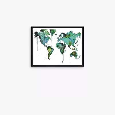 John Lewis World - Abstract Map Framed Print & Mount, 81 x 101.5cm, Green/Blue