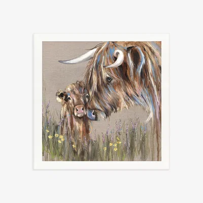 John Lewis Louise Luton - 'Heather and Buttercup' Highland Cow Framed Print, 80.5 x 80.5cm, Brown