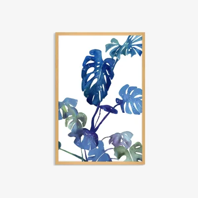 John Lewis Ingrid Sanchez - 'Monstera' Framed Print, 62 x 42cm, Blue