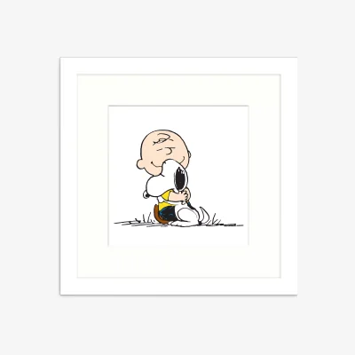 John Lewis Peanuts - 'Snoopy & Charlie Brown Hug' Framed Print & Mount, 33.5 x 33.5cm, White/Multi