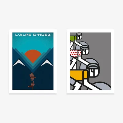 John Lewis Jeremy Harnell - L'Alpe D'Huez / Peleton Cycling Unframed Prints & Mounts, Set of 2, 40 x 30cm, Blue/Grey