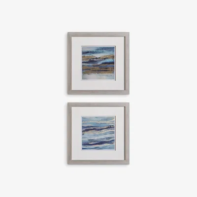John Lewis Aqua - Abstract Sea Framed Print & Mount, Set of 2, 56 x 56cm, Blue