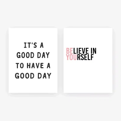 John Lewis EAST END PRINTS Sisi and Seb 'Good Day' & Colour TV 'Believe In Yourself' Unframed Prints, Set of 2, 40 x 30cm, Black/White
