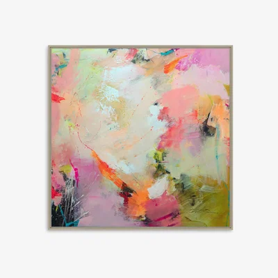 John Lewis Natasha Barnes - 'Cherry Blossom' Abstract Framed Canvas Print, 104 x 104cm, Pink/Multi